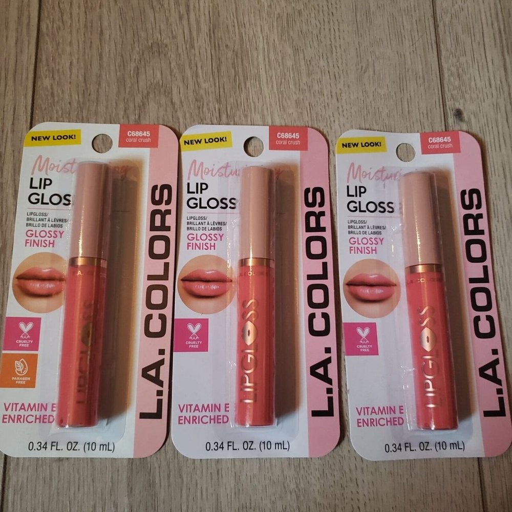Lot of 3 L.A.Colors moisturizing lip gloss in coral crush, glossy finish